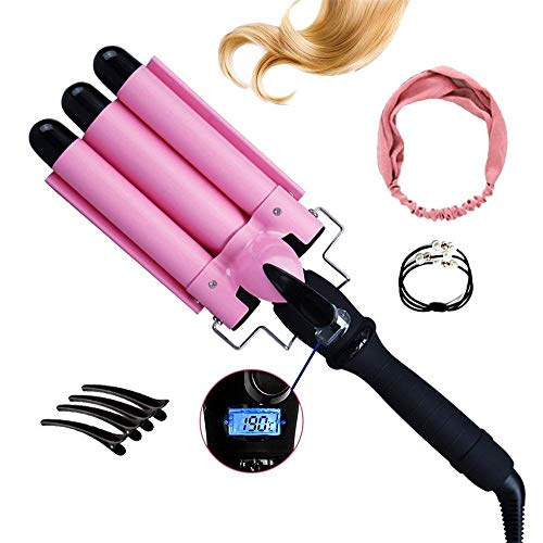 Preisvergleich Produktbild SLTG Lockenstab einstellbare Temperatur, lockige professionelle Walze, Styling-Tool, mit Flüssigkristallanzeige Turmalin Keramik, für lange und kurze Haare, 3 Barrel Waver Curling Edge Hersteller Lockenwickler Zange (28 mm)