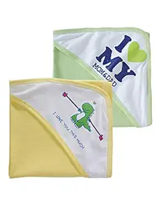 baby wish Cotton Baby Hooded New Born Bath Towel Set for Boys and Girls Kids Ultra Absorbent and Hypoallergenic, Natural Baby Perfect for Infants Kids Bathrobe (Green-Lemon, Pack-2)