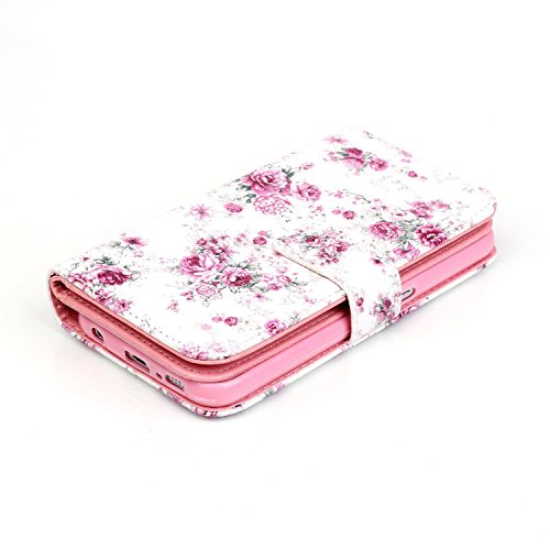 Rosa Schleife® Schutzhülle / Cover / Handyhülle / Ledertasche / Brieftasche Etui für Samsung Galaxy S6 3D Gemalte Entlastung Muster Design Folio PU Leder Tasche Case Hülle im BookStyle mit 9 Kartenfächer PU Leder Hülle Wallet Case – Rosen - 3