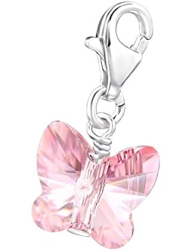 Bungsa© .925 Echtsilber Schmetterling Anhänger mit rosanem SWAROVSKI® Kristall (Kettenanhänger Pendant Charm Echtschmuck...