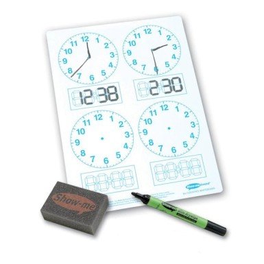 Show Me Telling the Time Four Panel Clockface Whiteboard with Dry wipe Pen and Eraser