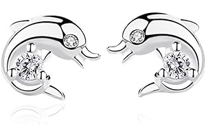 Kaguyo boucles d'oreilles en argent pour femmes, boucles d'oreilles fille, boucles d'oreilles dauphin en argent sterling 925, boucles d'oreilles dauphin mignon améthyste clair Zircons