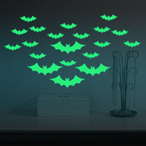 HYSENM verschiedene Bilder fluoreszierender umweltfreudlicher Wandsticker Aufkleber Leuchtpunkte im Dunkel leuchtend geeignet für Kinderzimmer Schlafzimmer, Fledermaus - 3