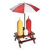 Lieferumfang: 1x Gewürzhalter Holz-Picknicktisch mit Sonnenschirm und Behältern