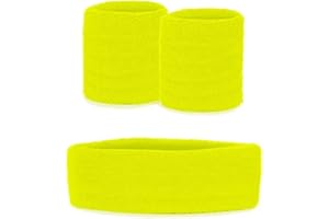 krautwear Lot de 2 bandes de transpiration pour femme et fille - Rose fluo - 2 bracelets - Jaune