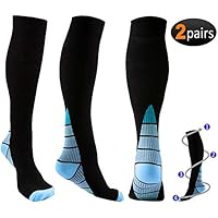 REEHUT 2 Coppie Calze a Compressione (20-30mmHg) - Nero & Blu,L/XL