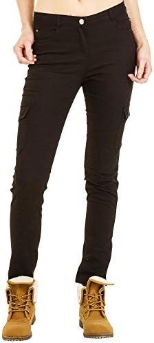 Mid Rise Slim Stretch Cargo Pants Combat Trousers - Black (8)