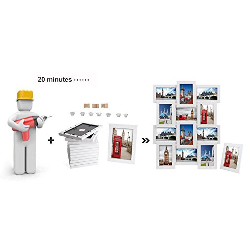 Songmics Bilderrahmen Collage für 12 Fotos je 10 x 15 cm (4 x 6) + 1 x einzelner Fotorahmen aus MDF-Platten weiß RPF112W - 5