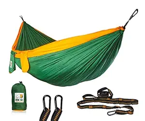 Ryno Tuff Camping Hammock - Double Hammock with Straps, Reinforced Not to Tear But Still Lightweight, Extra Pocket, Safe Tree Straps, and Heavy Duty Carabiners Included.