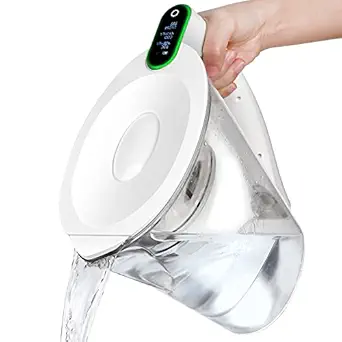 Water Filter Pitcher with Visible Water Quality Display, Small Pitcher for Everyday Drinking Water 1.8L, 8 Cups, 150 Gallon Long-Last Filter, 6 Stage Filtration, TOC & CO Demand Detection Display