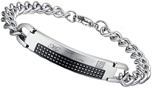 KnSam Women Bracelets Fashion Unisex's Bracelet Stainless Steel CZ Checks Wrist Polish Finish,Engraving