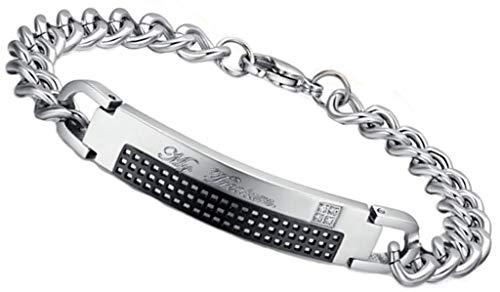 KnSam Women Bracelets Fashion Unisex's Bracelet Stainless Steel CZ Checks Wrist Polish Finish,Engraving