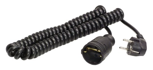 as - Schwabe 70410 Schutzkontakt-Spiralkabel, Dehnbar bis 2,5 Meter, H05VV-F 3G1,5, schwarz, IP20 Innenbereich