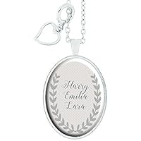 Namenskette Familie, Hals-Kette mit Namen, Schmuck Gravur, Namenskette, Anhänger mit Gravur, Kette Gravur, Namenskette für Mama, versilbert, oval, Herzanhänger, Shabby Chic, Vintage
