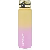 Uzspace 1000ml Dual Color Leak Proof BPA Free Motivational Tritan Water Mat with Lockable Cover (Yellow-Lilac)