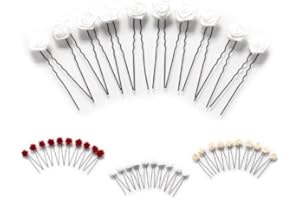 FLEXISTORE 10 rose con forcina - Gioielli per capelli - per capelli piatto - Set nera - Bianco