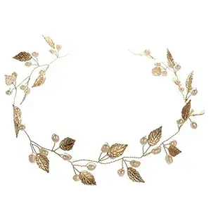 Ziory Bridal Headband Bride Bridesmaid Metal Hair Headdress Pearl Floral, Floral Hair Vine for Girls and Women, Packof 1 - Gold