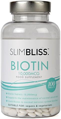 SLIMBLISS Biotin 10,000mcg tablets | For Growth of Healthy Hair Nails &amp; Skin | Double Strength Vitamin B7 | Vegan Friendly Tablets | Money Back Guarantee