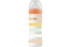 Chicco Flasche Well-Being Medium Fluss, mit Physio-Sauger aus weichem Silikon und Soft Sense Finish, Anti-Antikolik, reduziert Aufstoßen und Reizbarkeit, 250 ml Plastikflasche, 2 Monate plus, Orange