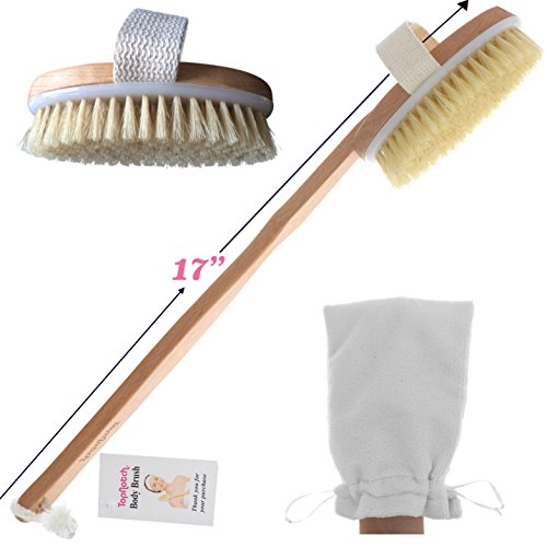 Topnotch piel cepillo cuerpo mango largo cerdas naturales  piel seca Bushing baño cabezal de ducha  extraíble  pulido madera de haya