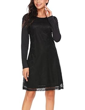 Finejo Damen Elegant Kleider Abendkleid Partykleid Langarm Kleid mit Spitzen Hochzeit Knielang