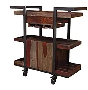 S.S WOOD Furniture Solid Sheesham Wood Bar Cart (Brown)