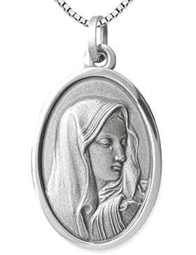 CLEVER SCHMUCK-SET Silberner Anhänger oval 22 mm Heilige Madonna Maria Dolorosa antik geschwärzt mit Kette Venezia...