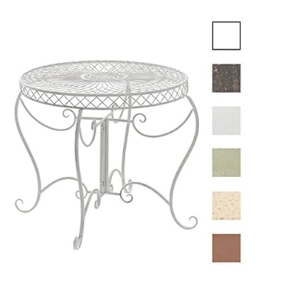 CLP Table Ronde de Jardin Sheela - Table de Jardin Design en Fer Forgé - Table de Terrasse Style Antique - Meuble de Jardin en Fer - Couleur : Blanc Antique