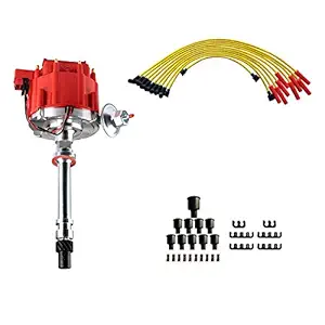 Brand New Compatible Ignition Distributor w/Cap & Rotor and Spark Plug Wires Ignition Combo Kit GM08 GM08WIRE for Chevy SBC 350 BBC 454 HEI DD-SBC-HEI-V8 850001R GM08