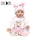  Decdeal Reborn Baby Puppe Silikon Babypuppe Mädchen mit Stoff Körper 55cm Augen Offnen, Magnetisch Mund