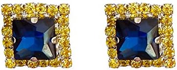 Sports Novelties Square Shaped Bling Earrings, Navy Blue/Gold
