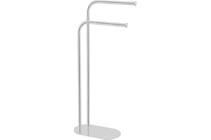 WENKO Porte-Serviettes Mod. Levante Support Serviette et Manteaux autoportant Design Salle de Bain en Acier Inoxydable 30x79x17 cm Argent Brillant