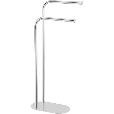 Piantana Porta Accappatoio In Acciaio Cromato - 6 Bracci, Altezza 177 Cm, Base Larga, Per Bagno O Spa