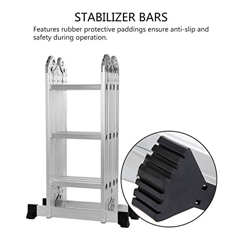 Lifewit Leiter Alu Mehrzweckleiter 3.8M Vielzweckleiter 3X4 Sprossen Stufenleiter Anlegeleiter Stehleiter Treppenleiter Klappleiter - 5