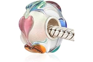 YIRONG JEWELRY Abalorio de cristal de Murano de plata de ley 925 con diseño de flor y hoja para pulsera Pandora