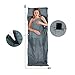 Produktbild Dreamer & Joy Ultraleichter Hüttenschlafsack mit Geheimfach & doppeltem Reißverschluss - 100% Mikrofaser | 220 * 80 cm | 270g | grau - Inlett Reiseschlafsack Innenschlafsack