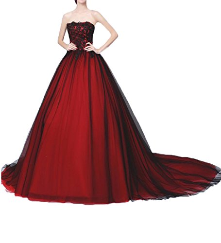 O.D.W Longue Robes de Retro Mariage Femme Dentelle Gothique Robe de MarišŠe de Vintage Rouge+Noir 32