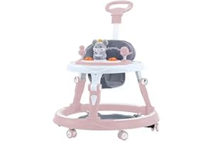 GENERIC Adjustable Baby Walker, Foldable Safari Walker, Multifunctional Baby Walker, Feeding Tray, Interactive Music, Toys, Lights, Wheel Safety Breaks, Pink New!