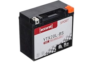 Accurat batterie moto YTX20L-BS Gel 12V 20ah 175x87x155 mm – Batterie de Démarrage Haute Performance Sans Entretien, Résistante aux Vibrations, Batterie Quad