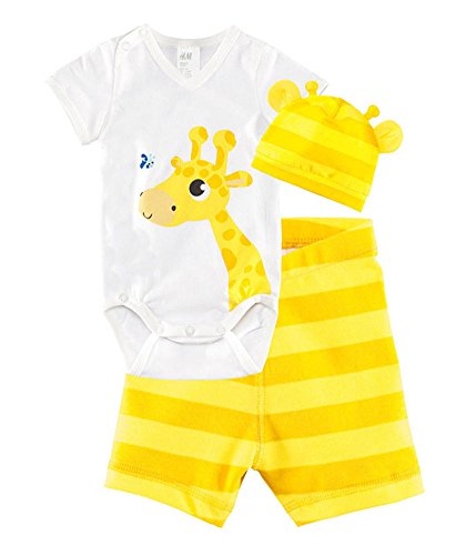 CHIC*MALL Children Baby Boys Girls Sets Clothes 3pcs Romper+Hat+Pants Clothing Set Summer Giraffe (90)