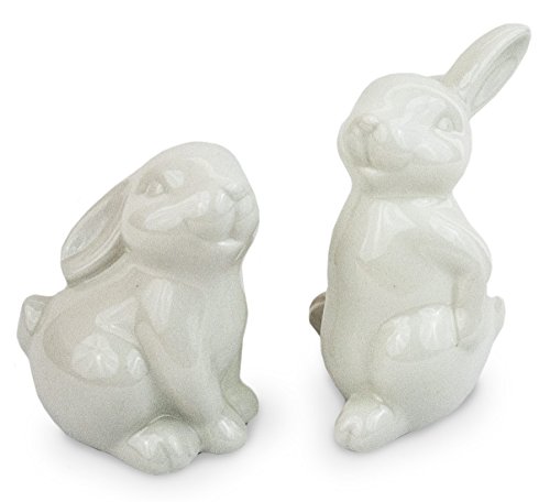 2x Kantenhocker Junge Mädchen, Kantensitzer aus Ton weiß blau, 18 cm, Dekofigur Regalsitzer Kinder mit Schlenkerbein