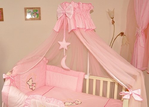 Stunning Baby Canopy / Mosquito Net for Cot + Fitting / Holder - Pink Stars