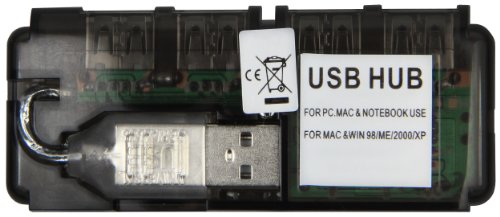 mumbi USB HUB – USB 2.0 – 4 Port Anschlüsse – Bus powered – ohne Netzteil – Plug & Play – Windows 2000 XP Vista 7 Mac Os transparent schwarz - 4