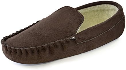Mens Boys Gents Suede Moccasin Borg Microfibre Fur lined Slippers Sandal Shoes Black Tan Brown Navy Size 7 - 12