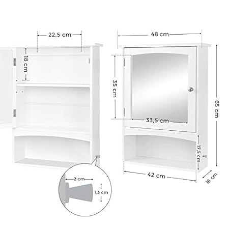 VASAGLE Spiegelschrank, Wandschrank verstellbarem Einlegeboden