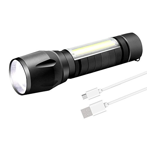 Achort Lampe de Poche XPE LED COB Lampe Torch, Rechargeable USB Lampe Torche Étanche Zoomable, Mise au Point Réglable LED pour le sport en plein air, la pêche, le camping, la randonnée