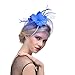 Produktbild Hffan Hat Haar Clip Haar Accessoire Party Hochzeitskirche Kopfbedeckung für Frauen Damen Blume Mesh Bänder Federn Stirnband Cocktail-Teeparty Hut Kopfbedeckung Mini-Hut Fascinator (Dunkelblau, 1 pc)