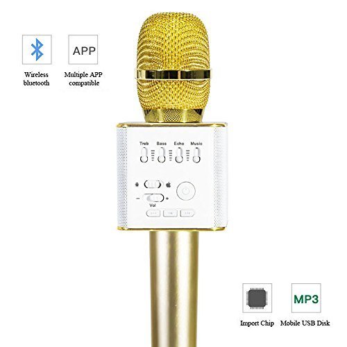 Nice Mobi Karaoke Wireless Microphone, Portable Handheld Singing Machine Condenser Mic with Bluetooth Speaker Compatible with iPhone/iPad/ iPod/and All Android Smartphones.