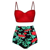 Yvelands Damen Bikini Set Sexy Damen Hohe Taille Gedruckt Bademode Strand Badeanzug Monokini Beachwear(rot,CN-XL)