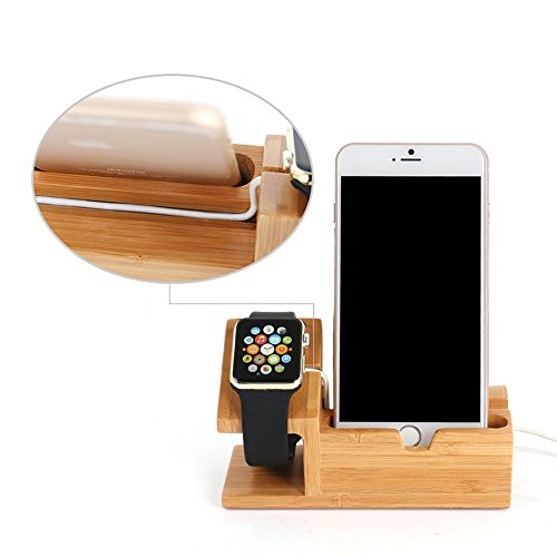 Efanr bambÃ¹ legno 3Â porte USB stazione di ricarica multifunzione caricabatteria da tavolo dock supporto supporto per iPhone 7/6s/6/5s smartphone Apple Watch 38Â mm/42Â mm